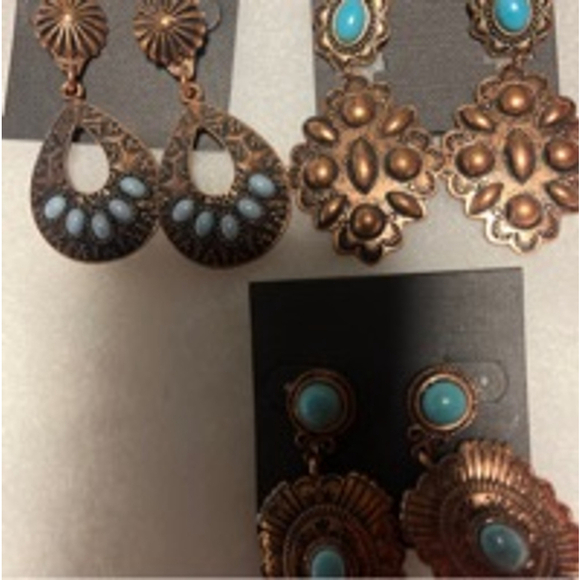 NWT dangle drop western earrings copper colored blue stone - Picture 4 of 4